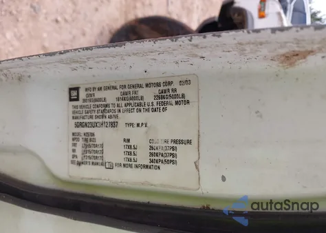 2003 Hummer H2 из США, поврежденный, VIN 5GRGN23UX3H127837